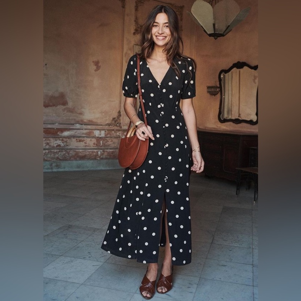 Sézane Robe Sollie Black Polka Dot Ecru FR 34 / US 2 - Picture 6 of 16